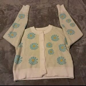 Women's Y2K 90's knit cardigan sweater floral long sleeve button down size Large